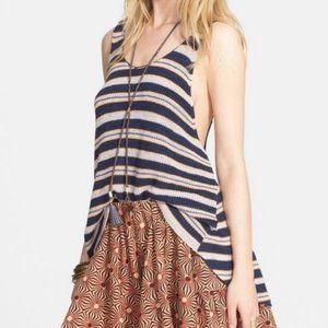 Blue and White Free People Striped Oversized Knit Sailor Tank